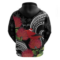 Personalized Mele Kalikimaka Hawaii Hoodie I'iwi Bird With Ohia Lehua - Black Color