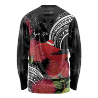 Personalized Mele Kalikimaka Hawaii Long Sleeve Shirt I'iwi Bird With Ohia Lehua - Black Color LT14 - Polynesian Pride