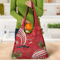 Personalized Mele Kalikimaka Hawaii Grocery Bag I'iwi Bird With Ohia Lehua - Red Color