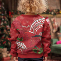 Personalized Mele Kalikimaka Hawaii Kid Ugly Christmas Sweater I'iwi Bird With Ohia Lehua - Red Color LT14 - Polynesian Pride