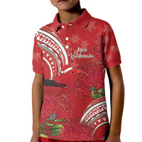 Personalized Mele Kalikimaka Hawaii Kid Polo Shirt I'iwi Bird With Ohia Lehua - Red Color LT14 Kid Red - Polynesian Pride
