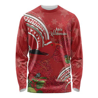Personalized Mele Kalikimaka Hawaii Long Sleeve Shirt I'iwi Bird With Ohia Lehua - Red Color LT14 Unisex Red - Polynesian Pride