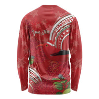 Personalized Mele Kalikimaka Hawaii Long Sleeve Shirt I'iwi Bird With Ohia Lehua - Red Color LT14 - Polynesian Pride