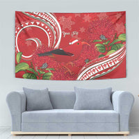 Personalized Mele Kalikimaka Hawaii Tapestry I'iwi Bird With Ohia Lehua - Red Color