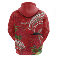 Personalized Mele Kalikimaka Hawaii Zip Hoodie I'iwi Bird With Ohia Lehua - Red Color LT14 - Polynesian Pride