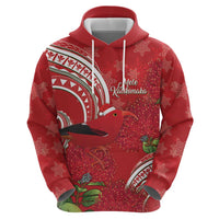 Personalized Mele Kalikimaka Hawaii Zip Hoodie I'iwi Bird With Ohia Lehua - Red Color LT14 - Polynesian Pride
