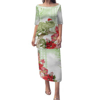 Pastel Green Hawaii Chameleon Christmas Family Matching Puletasi and Hawaiian Shirt Mele Kalikimaka Kakau - Watercolor