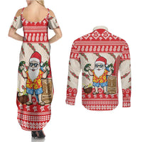 Hawaii Christmas Six Seven Couples Matching Summer Maxi Dress and Long Sleeve Button Shirt Mele Kalikimaka Funny Santa 67 Gen Alpha Slang - Polynesian Pride