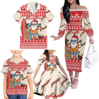 Hawaii Christmas Six Seven Family Matching Off The Shoulder Long Sleeve Dress and Hawaiian Shirt Mele Kalikimaka Funny Santa 67 Gen Alpha Slang LT14 - Polynesian Pride