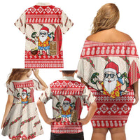 Hawaii Christmas Six Seven Family Matching Off Shoulder Short Dress and Hawaiian Shirt Mele Kalikimaka Funny Santa 67 Gen Alpha Slang - Polynesian Pride
