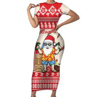 Hawaii Christmas Six Seven Short Sleeve Bodycon Dress Mele Kalikimaka Funny Santa 67 Gen Alpha Slang LT14 Long Dress Red - Polynesian Pride