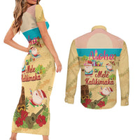 Aloha Hawaii Mele Kalikimaka Couples Matching Short Sleeve Bodycon Dress and Long Sleeve Button Shirt Beachy Funny Santa Hawaiian Lei - Polynesian Pride