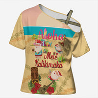 Aloha Hawaii Mele Kalikimaka Cross Shoulder Shirt Beachy Funny Santa Hawaiian Lei LT14 Female Yellow - Polynesian Pride