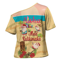 Aloha Hawaii Mele Kalikimaka Cross Shoulder Shirt Beachy Funny Santa Hawaiian Lei LT14 - Polynesian Pride