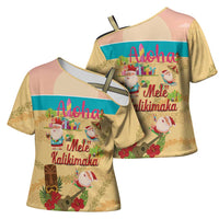 Aloha Hawaii Mele Kalikimaka Cross Shoulder Shirt Beachy Funny Santa Hawaiian Lei LT14 - Polynesian Pride