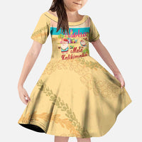 Aloha Hawaii Mele Kalikimaka Family Matching Mermaid Dress and Hawaiian Shirt Beachy Funny Santa Hawaiian Lei LT14 Daughter's Dress Yellow - Polynesian Pride