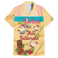 Aloha Hawaii Mele Kalikimaka Family Matching Off Shoulder Short Dress and Hawaiian Shirt Beachy Funny Santa Hawaiian Lei LT14 Dad's Shirt - Short Sleeve Yellow - Polynesian Pride