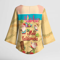 Aloha Hawaii Mele Kalikimaka Kimono Sleeve Blouse Beachy Funny Santa Hawaiian Lei - Polynesian Pride