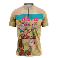 Aloha Hawaii Mele Kalikimaka Zipper Polo Shirt Beachy Funny Santa Hawaiian Lei - Polynesian Pride