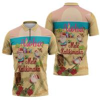 Aloha Hawaii Mele Kalikimaka Zipper Polo Shirt Beachy Funny Santa Hawaiian Lei LT14 - Polynesian Pride