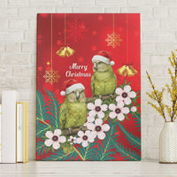 New Zealand Kakapo Christmas Canvas Wall Art Owl Parrot Santa Sliver Fern Manuka - Red - Polynesian Pride