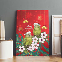 New Zealand Kakapo Christmas Canvas Wall Art Owl Parrot Santa Sliver Fern Manuka - Red - Polynesian Pride