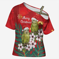 New Zealand Kakapo Christmas Cross Shoulder Shirt Owl Parrot Santa Sliver Fern Manuka - Red LT14 Female Red - Polynesian Pride