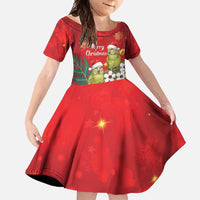 New Zealand Kakapo Christmas Family Matching Long Sleeve Bodycon Dress and Hawaiian Shirt Owl Parrot Santa Sliver Fern Manuka - Red LT14 Daughter's Dress Red - Polynesian Pride