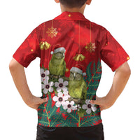 New Zealand Kakapo Christmas Family Matching Off The Shoulder Long Sleeve Dress and Hawaiian Shirt Owl Parrot Santa Sliver Fern Manuka - Red - Polynesian Pride