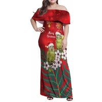 New Zealand Kakapo Christmas Family Matching Off Shoulder Maxi Dress and Hawaiian Shirt Owl Parrot Santa Sliver Fern Manuka - Red - Polynesian Pride