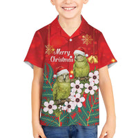 New Zealand Kakapo Christmas Family Matching Off Shoulder Maxi Dress and Hawaiian Shirt Owl Parrot Santa Sliver Fern Manuka - Red LT14 - Polynesian Pride