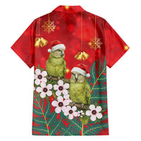 New Zealand Kakapo Christmas Family Matching Short Sleeve Bodycon Dress and Hawaiian Shirt Owl Parrot Santa Sliver Fern Manuka - Red LT14 - Polynesian Pride