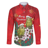 New Zealand Kakapo Christmas Family Matching Summer Maxi Dress and Hawaiian Shirt Owl Parrot Santa Sliver Fern Manuka - Red LT14 Dad's Shirt - Long Sleeve Red - Polynesian Pride