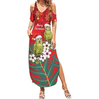 New Zealand Kakapo Christmas Family Matching Summer Maxi Dress and Hawaiian Shirt Owl Parrot Santa Sliver Fern Manuka - Red LT14 Red - Polynesian Pride