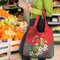 New Zealand Kakapo Christmas Grocery Bag Owl Parrot Santa Sliver Fern Manuka - Red - Polynesian Pride