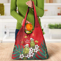 New Zealand Kakapo Christmas Grocery Bag Owl Parrot Santa Sliver Fern Manuka - Red - Polynesian Pride