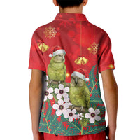 New Zealand Kakapo Christmas Kid Polo Shirt Owl Parrot Santa Sliver Fern Manuka - Red LT14 - Polynesian Pride