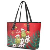 New Zealand Kakapo Christmas Leather Tote Bag Owl Parrot Santa Sliver Fern Manuka - Red - Polynesian Pride