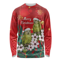New Zealand Kakapo Christmas Long Sleeve Shirt Owl Parrot Santa Sliver Fern Manuka - Red - Polynesian Pride