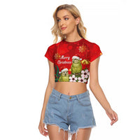 New Zealand Kakapo Christmas Raglan Cropped T Shirt Owl Parrot Santa Sliver Fern Manuka - Red LT14 Female Red - Polynesian Pride
