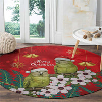 New Zealand Kakapo Christmas Round Carpet Owl Parrot Santa Sliver Fern Manuka - Red - Polynesian Pride