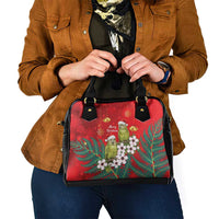 New Zealand Kakapo Christmas Shoulder Handbag Owl Parrot Santa Sliver Fern Manuka - Red - Polynesian Pride