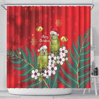 New Zealand Kakapo Christmas Shower Curtain Owl Parrot Santa Sliver Fern Manuka - Red - Polynesian Pride