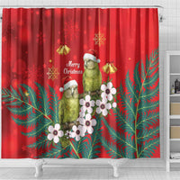 New Zealand Kakapo Christmas Shower Curtain Owl Parrot Santa Sliver Fern Manuka - Red - Polynesian Pride
