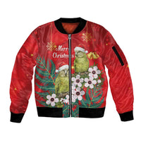 New Zealand Kakapo Christmas Sleeve Zip Bomber Jacket Owl Parrot Santa Sliver Fern Manuka - Red - Polynesian Pride