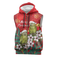 New Zealand Kakapo Christmas Sleeveless Zip Hoodie Owl Parrot Santa Sliver Fern Manuka - Red LT14 Red - Polynesian Pride