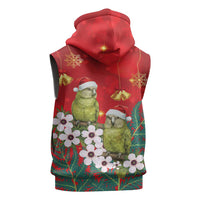 New Zealand Kakapo Christmas Sleeveless Zip Hoodie Owl Parrot Santa Sliver Fern Manuka - Red LT14 - Polynesian Pride