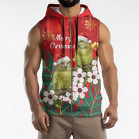 New Zealand Kakapo Christmas Sleeveless Zip Hoodie Owl Parrot Santa Sliver Fern Manuka - Red - Polynesian Pride
