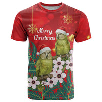 New Zealand Kakapo Christmas T Shirt Owl Parrot Santa Sliver Fern Manuka - Red - Polynesian Pride