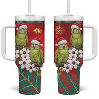 New Zealand Kakapo Christmas Tumbler With Handle Owl Parrot Santa Sliver Fern Manuka - Red - Polynesian Pride